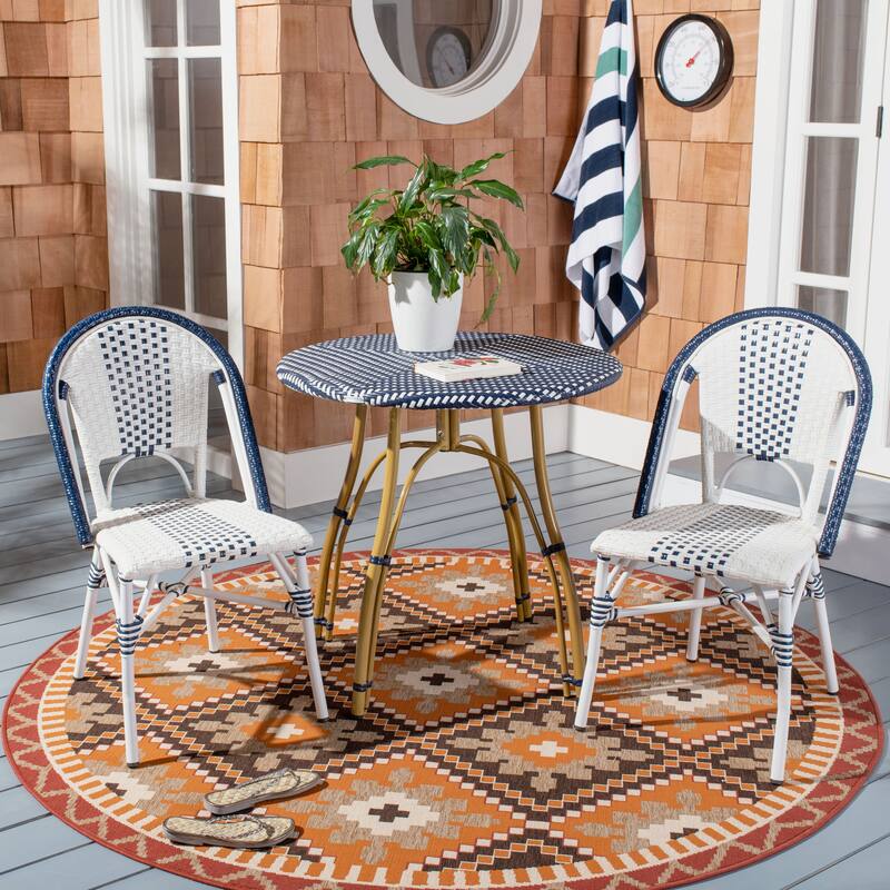 SAFAVIEH Outdoor Kiarra Chair - Navy / White (Set of 2) - 18Wx22Dx35H - Navy