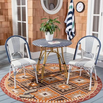 SAFAVIEH Outdoor Kiarra Chair - Navy / White (Set of 2) - 18Wx22Dx35H