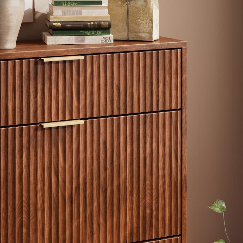 31.5''W Shoe Cabinet Storage with Drawer for Entryway, Fluted Slim Shoe Dresser