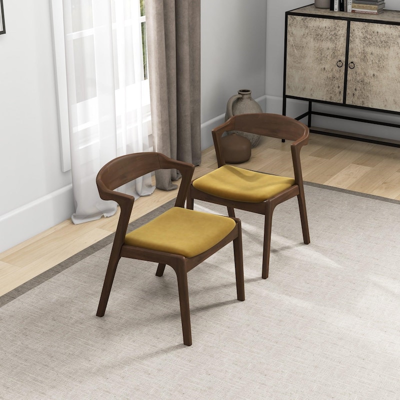 GDFStudio - Dakota Mid-Century Modern Velvet Upholstery Dining Chair with Solid Wood Legs & Foam Cushion, Set of 2 - 21"