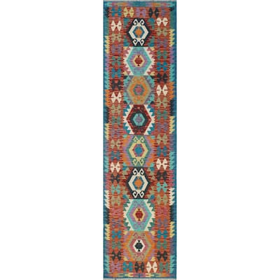 Flatweave Aliya Red/Blue Runner - 2'6" x 9'9"
