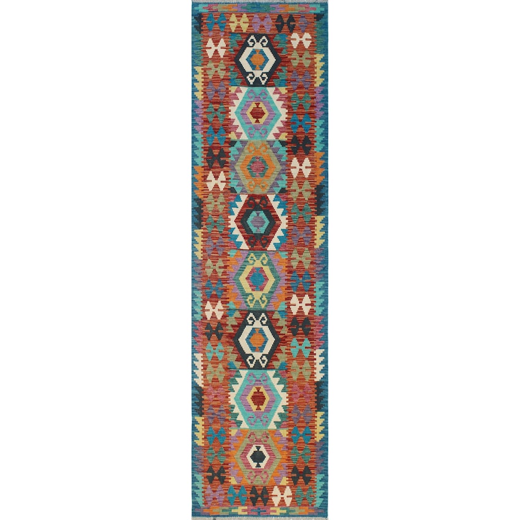 Flatweave Aliya Red/Blue Runner - 2'6" x 9'9"