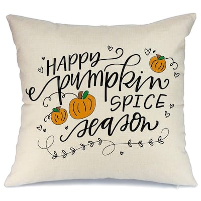 Throw Pillow Cover with Quote Happy Pumpkin