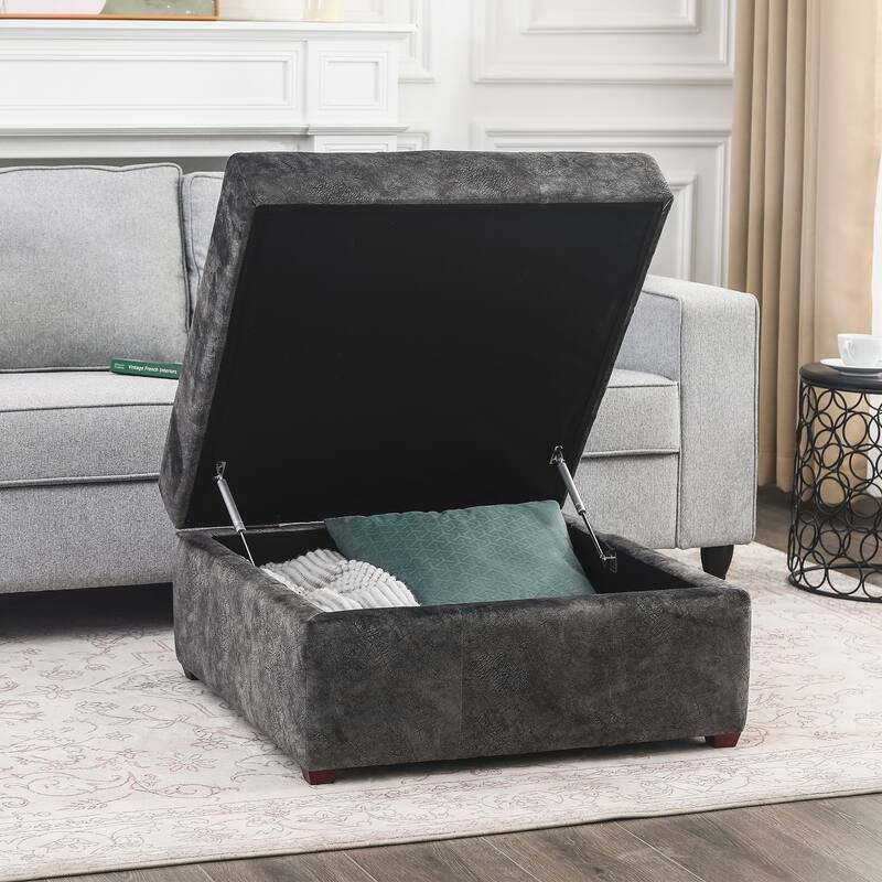 ADECO Storage Ottoman Square Bench Tufted Footrest for Living Room