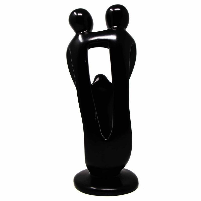 Handmade Soapstone Family Sculpture, Black Finish