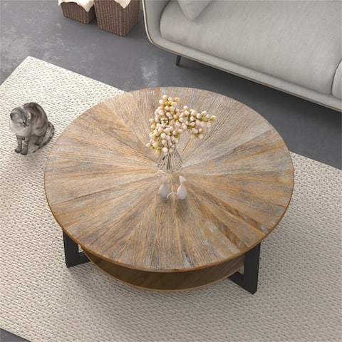 35.27'' Round Coffee Table with Storage By Aoolive