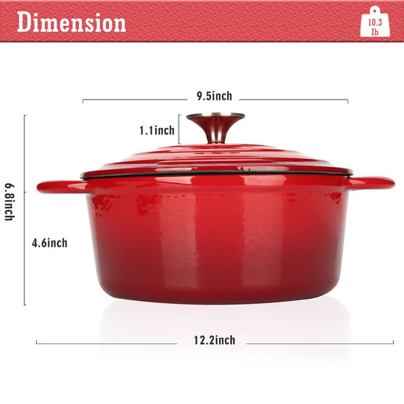 Enameled Cast Iron Dutch Oven with Self Basting Lid Cookware Pot 4.5QT