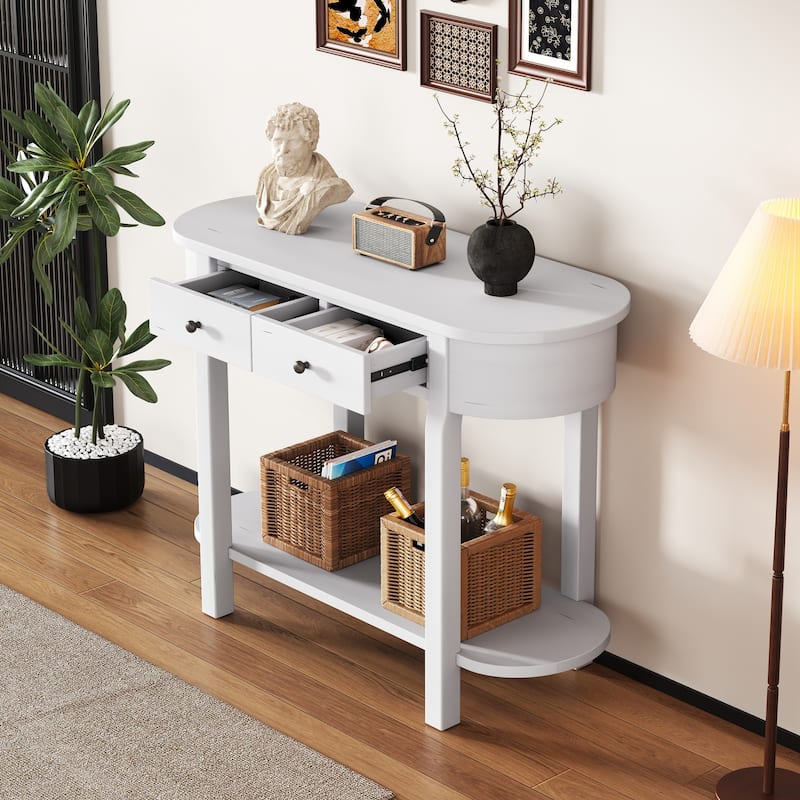 Elegant Retro Console Table with Curved Design and Smooth Glaze