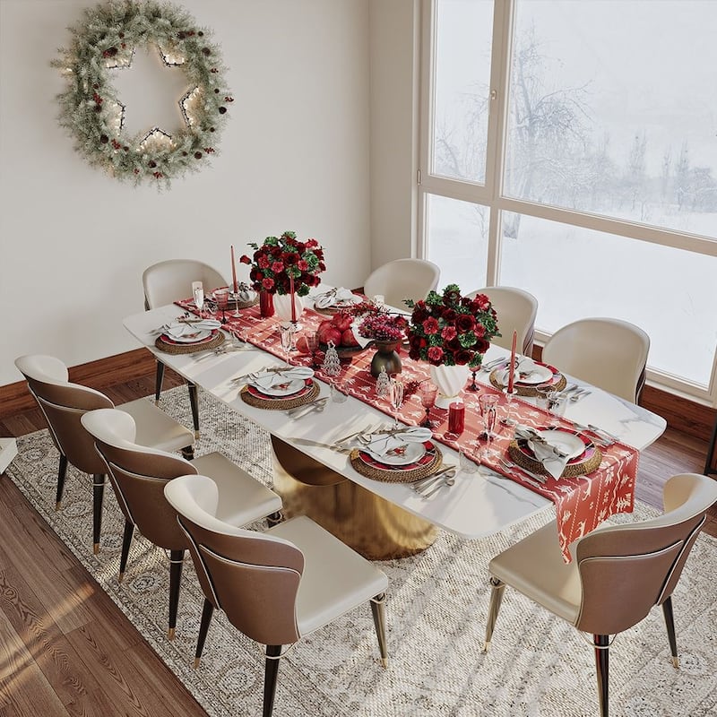 Modern Dining Table with Rectangular Sintered Stone Tabletop, Carbon Steel Leg, Minimalist Kitchen Dining Room Table