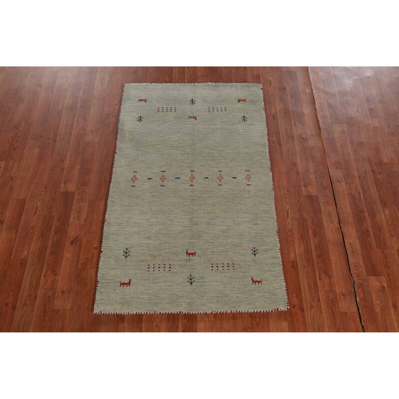 Hand Knotted Oriental 100% Wool Carpet Tribal Animal Pictorial Green Gabbeh Area Rug - 5' 0'' X 3' 0''