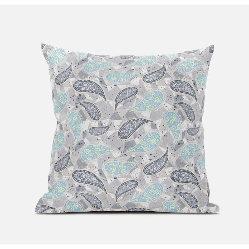 18â€ Gray Turquoise Boho Paisley Suede Throw Pillow - Bed Bath & Beyond ...