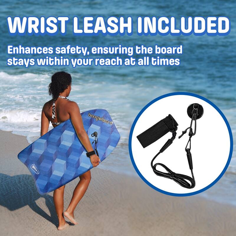 Wham-O 33" Body Board for Beach, Lightweight Boogie Boards with EPS Core, Fiber Clad Bodyboard with Wrist Leash - Blue