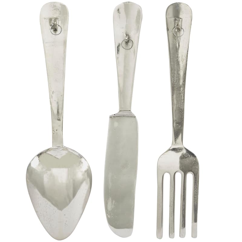 Silver Aluminum Metal Knife, Spoon and Fork Utensils Wall Decor (Set of 3)