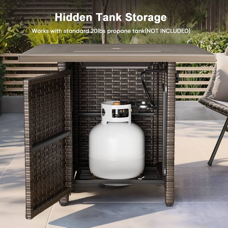 Meyreso 3-Piece Wicker Swivel Glider Fire Pit Set with Plush 4.5" Olefin Cushions