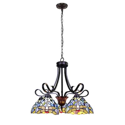 Tiffany-Style Dragonfly-Design 5-light Dark Bronze Pendant