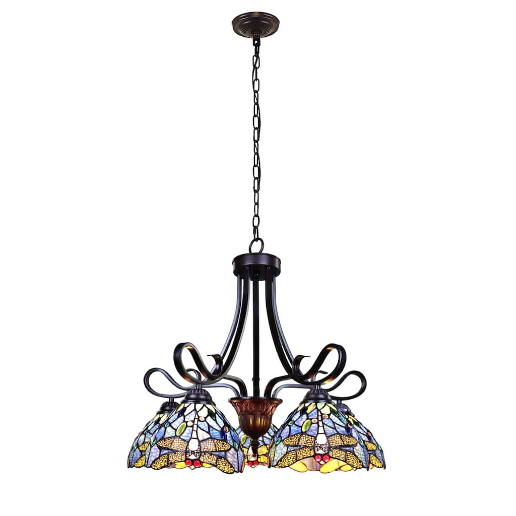 Tiffany-Style Dragonfly-Design 5-light Dark Bronze Pendant