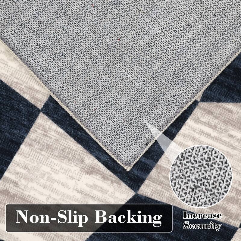 Modern Geometric Checkered Rug Washable Area Rug Low Pile Stain Resistant Throw Rug