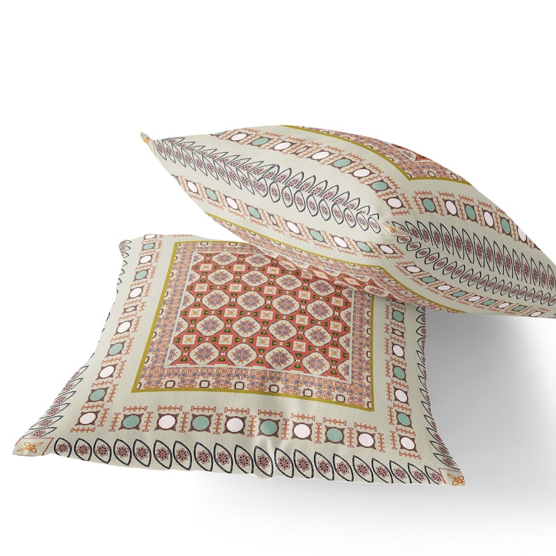 HomeRoots Set of Two 16" X 16" Orange and White Blown Seam Floral Indoor Outdoor Throw Pillow - 16.00' X '16.00' X '5.00