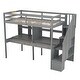 preview thumbnail 19 of 37, Twin Size All-in-One Loft Bed with Double Desk and Shelves, Storage Staircase, Guardrails, Wood Slat Support for Bedroom Dorm