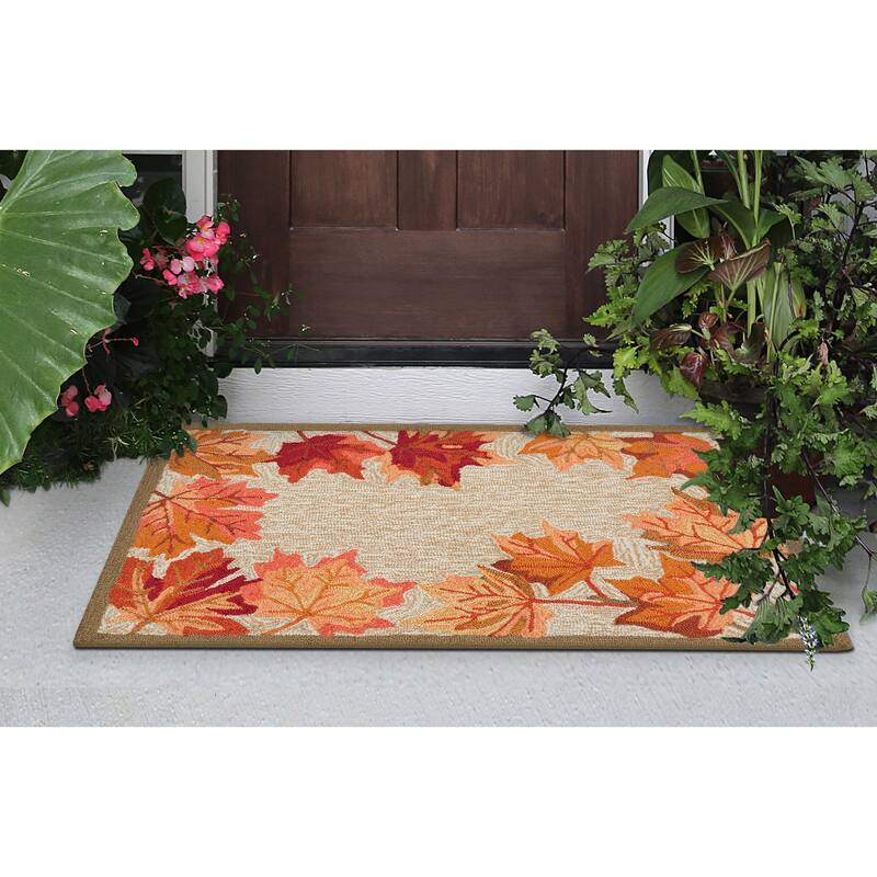 Liora Manne Ravella Falling Leaves Border Indoor/Outdoor Rug - 2' x 3' - Natural