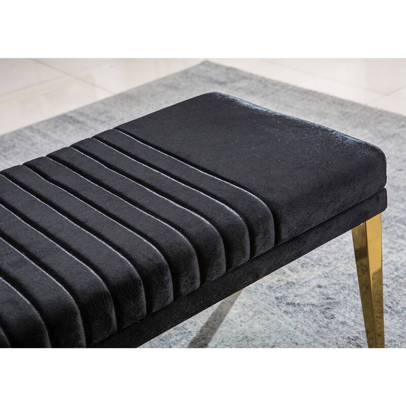 Modern Luxury Upholstered Bench Dining Room Channel Ottoman with Gold Stainless Steel Legs