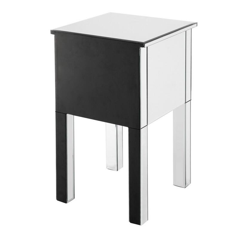 Modern 2 Drawers Mirrored Nightstand Bedside Table Silver