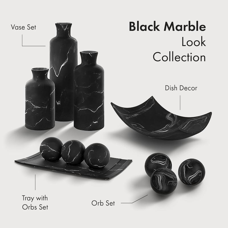 Creative Scents Black Marble Look Fruit Bowl for Kitchen Counter