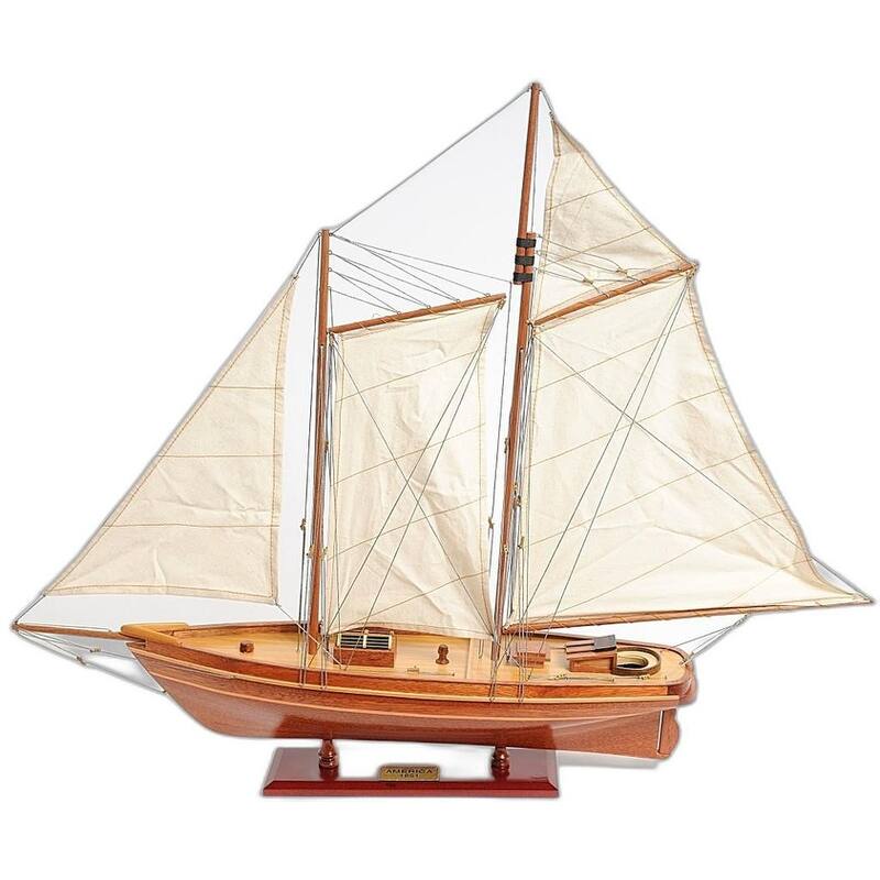 HomeRoots 28" Wood Brown America 1851 Yacht Hand Painted Sculpture - 33' X '28' X '5.5