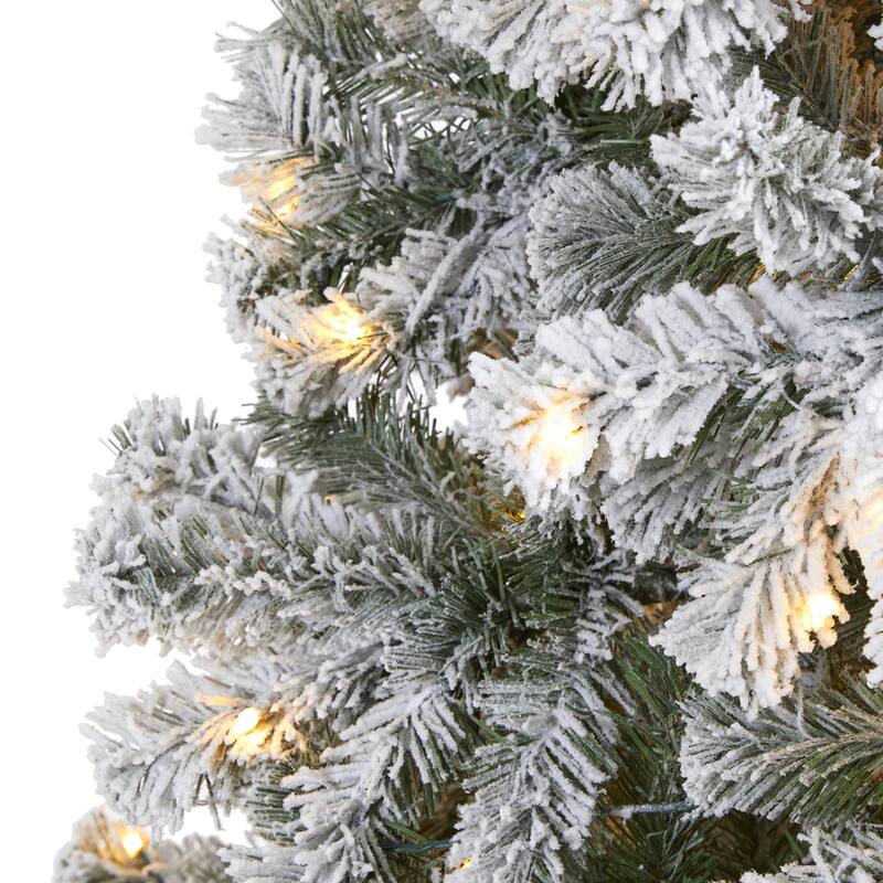 8' pre lit flocked fir artificial christmas tree clear led lights - 8 Foot