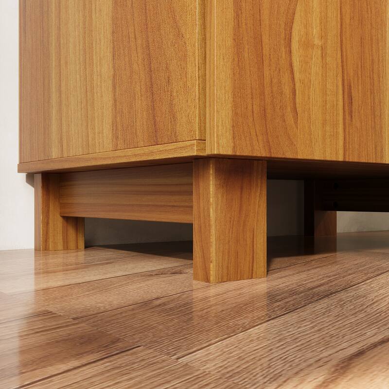 Modern Wave-Front 4-Drawer Dresser with Acrylic Panels, Wood Grain & Black Storage Cabinet Chest Cabinet