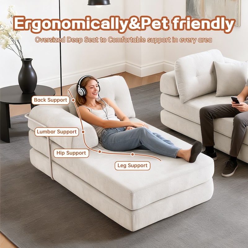 Chenille Memory Foam Sleeper Couch Freely Assembled Sectional Sofa with Chaise and Movable Armrests for Freely Assembled