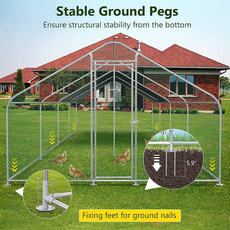 Large Metal Chicken Coop Run with Waterproof Cover - 10'L x 25.5'W x 6.56'