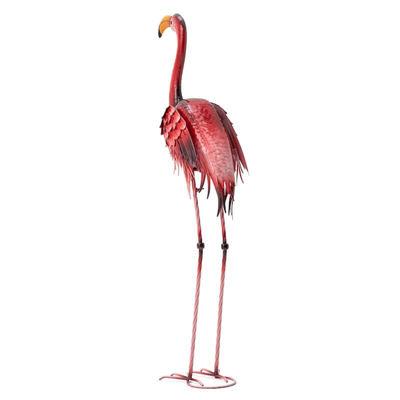 Glitzhome Metal Standing Crane Flamingo Garden Statue with Stakes Yard Art Sculpture Porch Decor