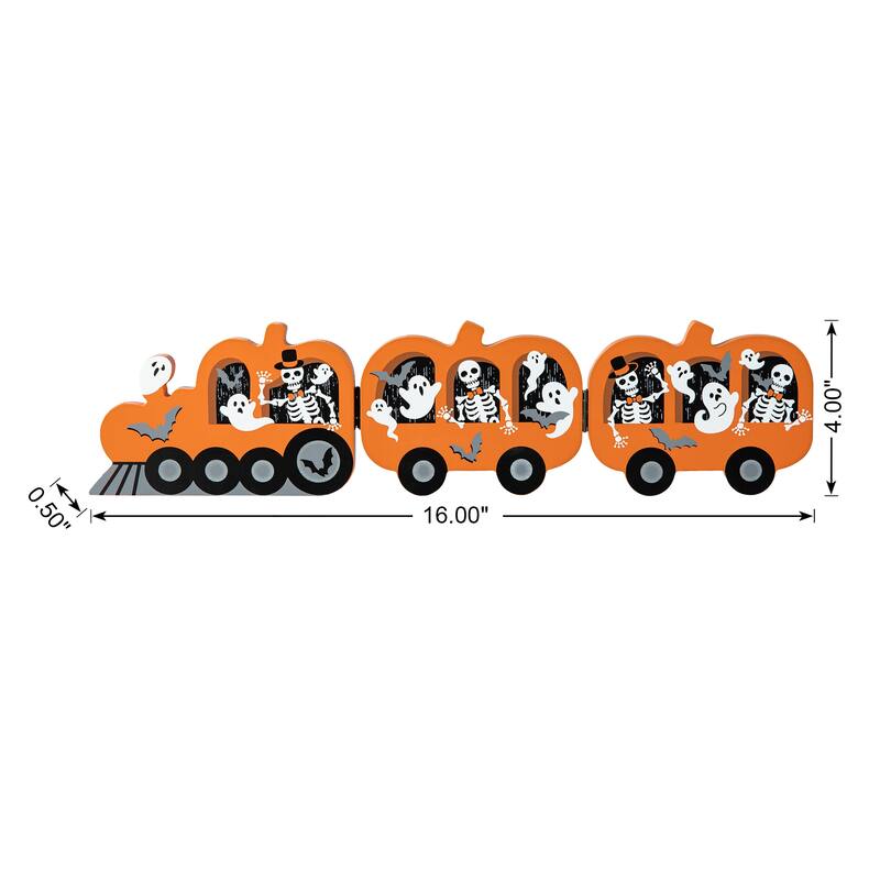 Glitzhome 16"L Halloween Skeletons and Ghosts Hinged Pumpkin Train Table Decor - Orange