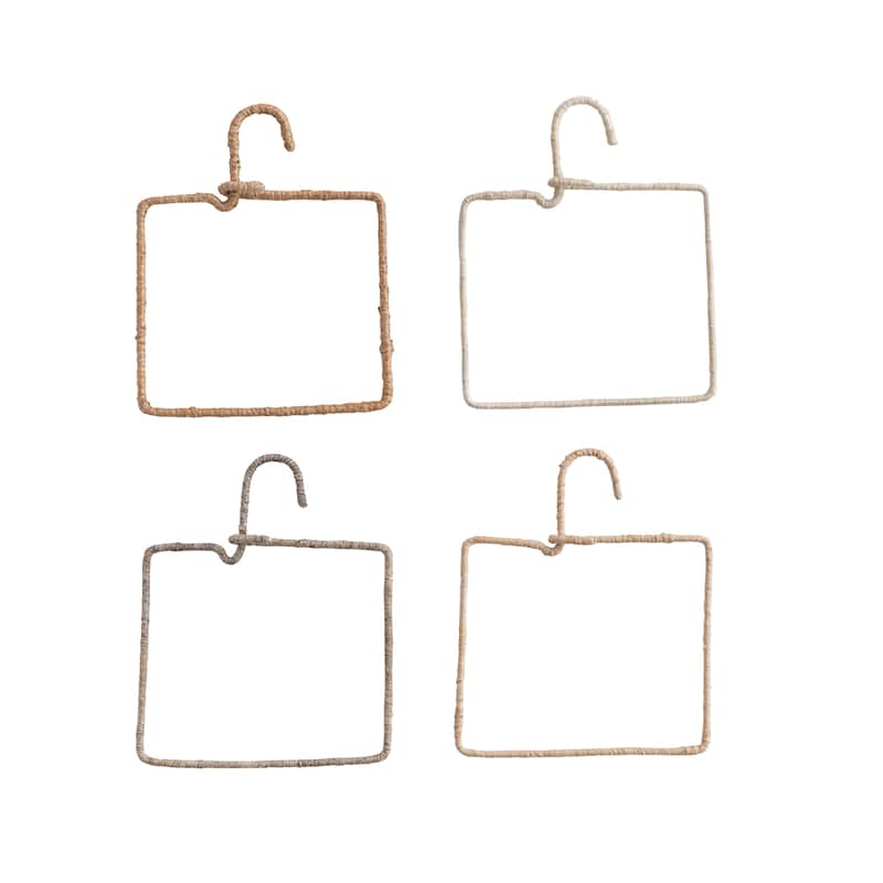 Aluminum and Natural Fiber Wrapped Hanger, Set of 4 - 7.0"L x 1.0"W x 8.5"H