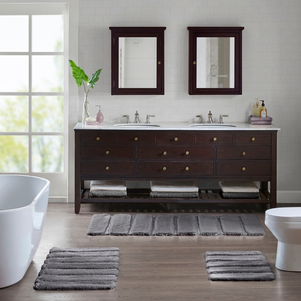 American Soft Linen Bath Mat Non Slip, 17 inch by 24 inch, 100% Cotton Bath  Rugs for Bathroom, Dark Grey