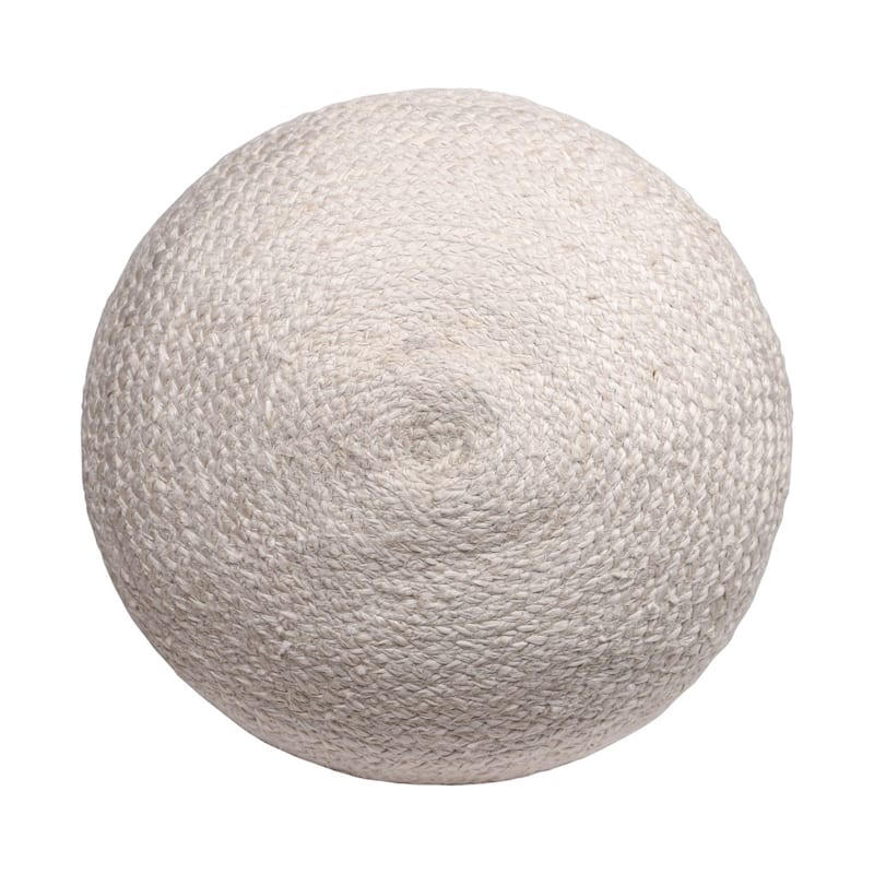 HomeRoots 18" Off White And Navy Blue Jute Blend Cylinder Striped Pouf Ottoman