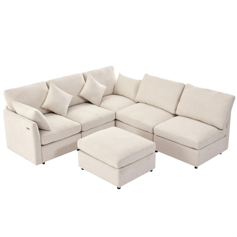 Roomfitters 86.6-Inch Modular Sectional Sofa, U-Shaped L-Shaped Couch Sofa Bed with Movable Ottoman and 2 USB Ports