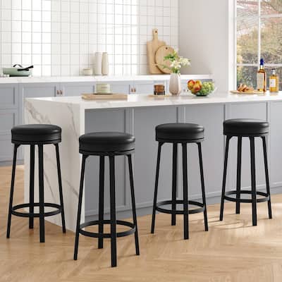 30'' Swivel Bar Stools Set of 4, Counter Height Bar Stools with Footrest，Backless Round Design with Waterproof