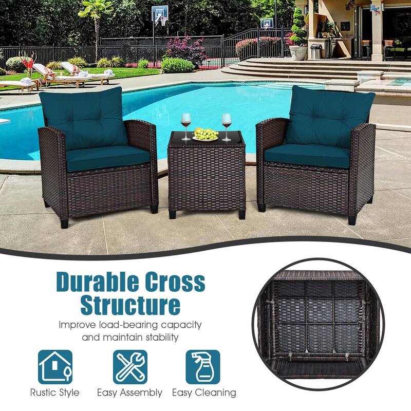 Costway 3PCS Patio Rattan Furniture Set Cushioned Conversation Set - See Details