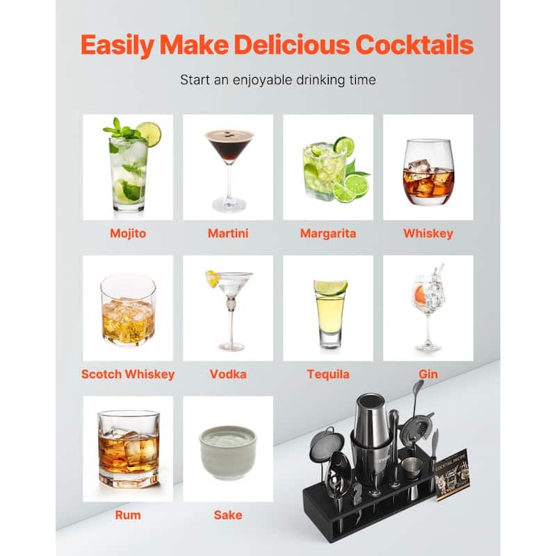 13-Piece Bartender Kit Stainless Steel Cocktail Shaker Set Gunmetal - 12.01 x 4.53 x 11.22 in