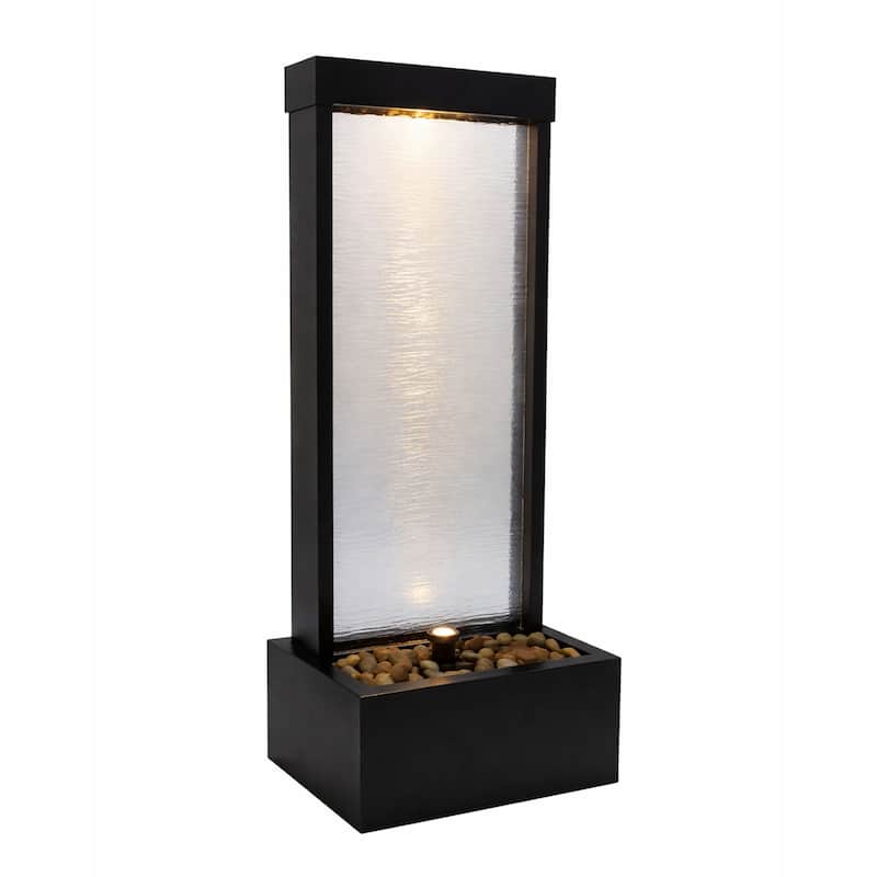 Alpine Corporation MLT170S 48" Indoor/Outdoor Waterfall Fountain with LED, Modern Glass & Aluminum Black Wall Feature