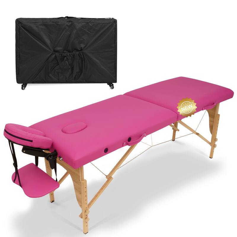 Massage Table 84 Inches Long Portable with Carry Case Table - Fushia+Rolling Case