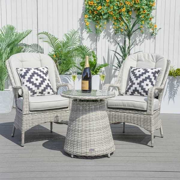slide 2 of 13, 3-piece Outdoor Wicker Patio Dining Table Set with 2 Chairs Off White