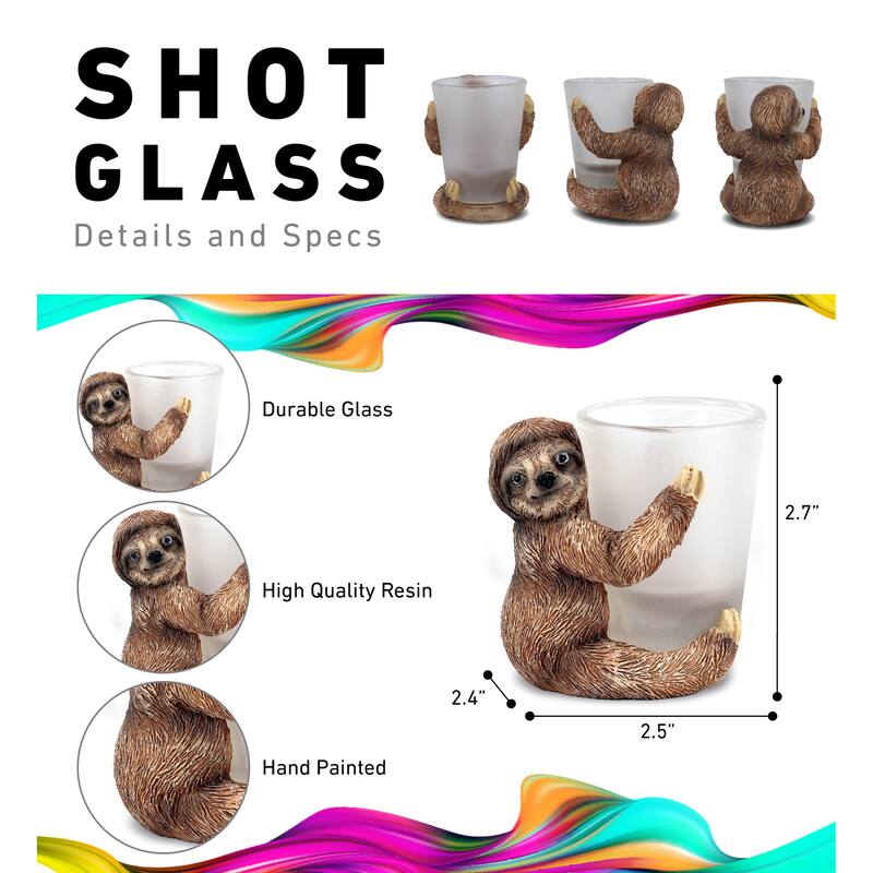 CoTa Global Cool Sloth Shot Glass – Novelty Glassware - 2.5Lx2.4Wx2.75H inches
