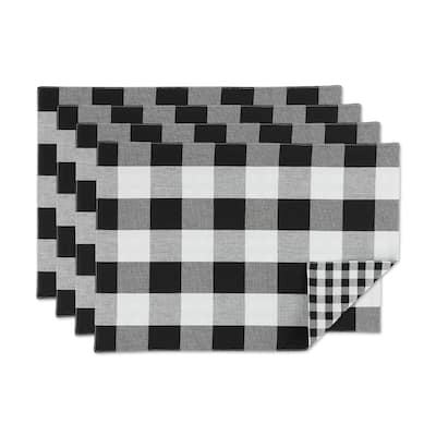 Reversible Buffalo Check Cotton Placemats - 19" - Black and White - Set of 4