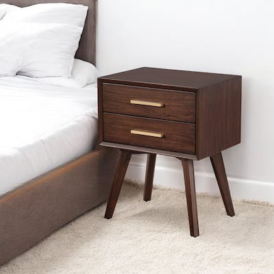 HomeRoots 25" Wood and Solid Wood Two Drawer Nightstand