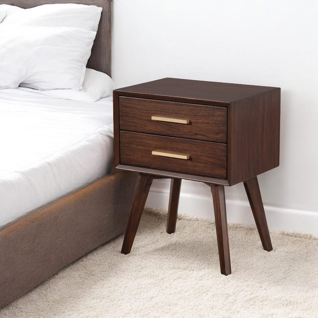 HomeRoots 25" Wood and Solid Wood Two Drawer Nightstand