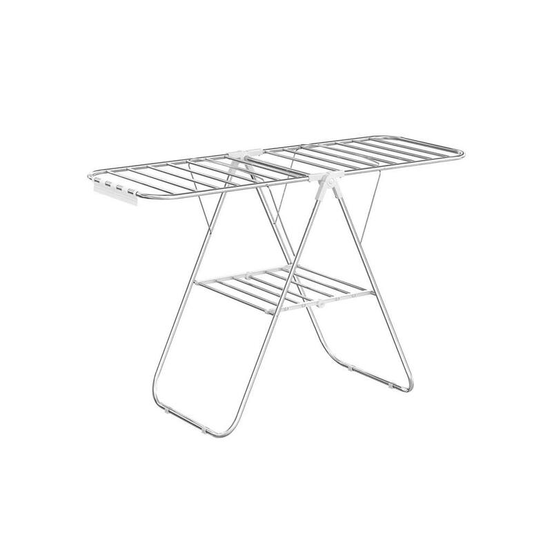 Modern Stainless Steel Clothes Drying Rack with Sock Clips - Silver-White