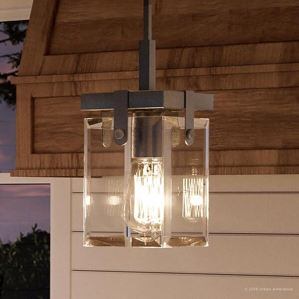 Luxury Modern Farmhouse Mini-Pendant, 6.5"W, with Industrial Chic Style, Brushed Nickel Finish by Urban Ambiance. Opens flyout.
